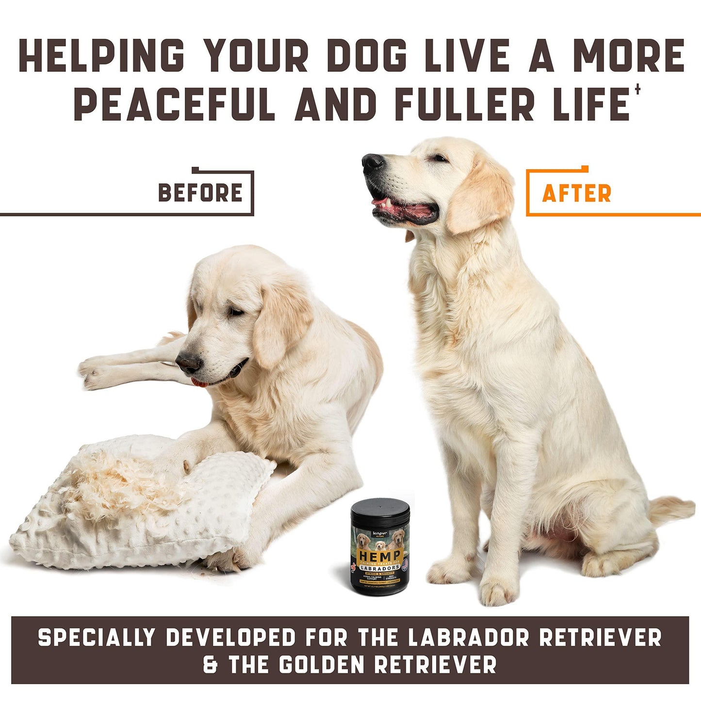 Calming Chews for Labrador Dogs - Valerian Root, Hemp Oil, Duck Flavor, Joint & Skin Support