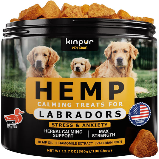 Calming Chews for Labrador Dogs - Valerian Root, Hemp Oil, Duck Flavor, Joint & Skin Support