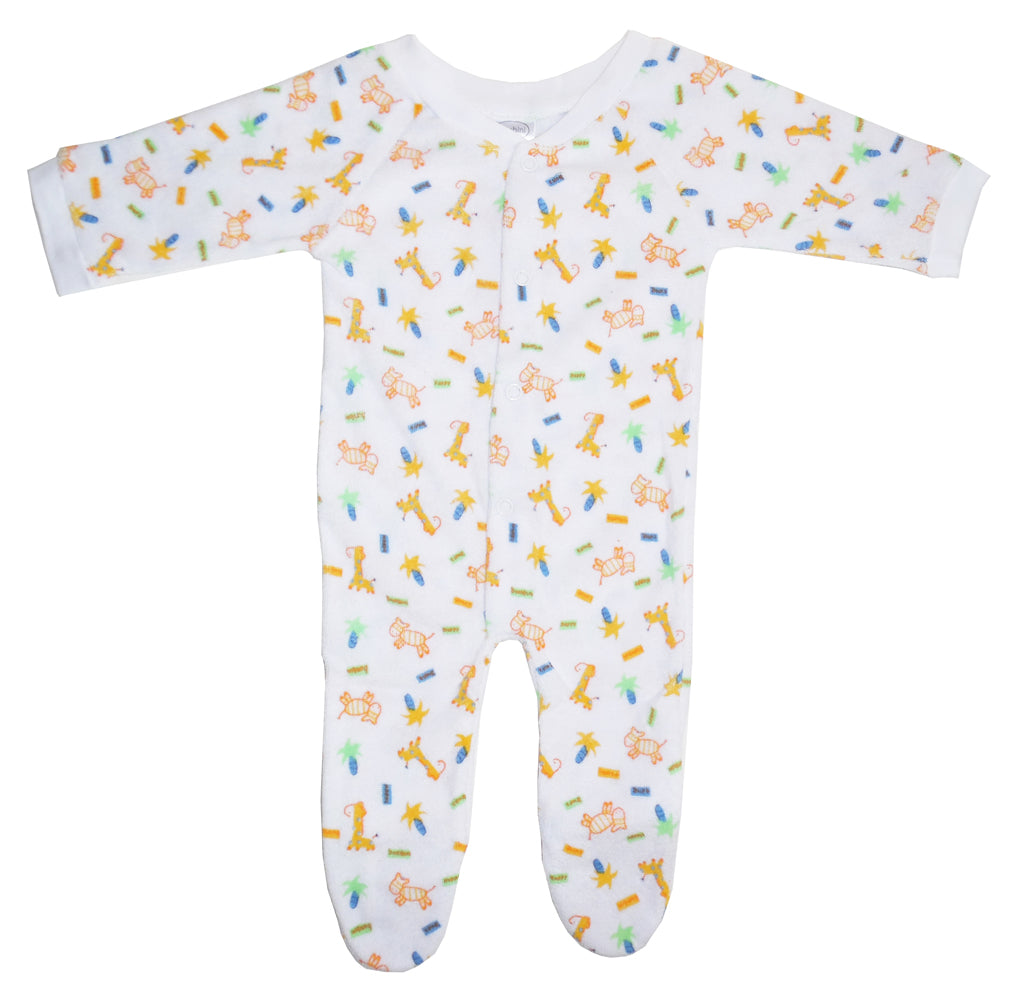 Bambini Preemie Terry Sleep & Play Baby Grow - Closed-Toe Long Johns, 80% Cotton, Assorted Prints