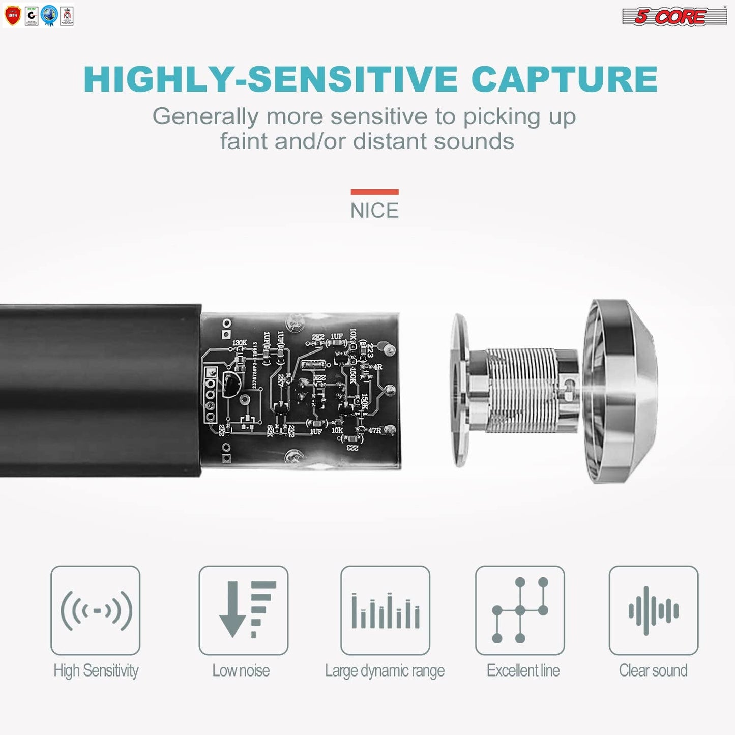 5 Core Professional Podcast Equipment Bundle - Condenser Microphone, Adjustable Boom Arm, Sound Card, Shock Mount, Pop Filter, Windscreen & XLR Cord