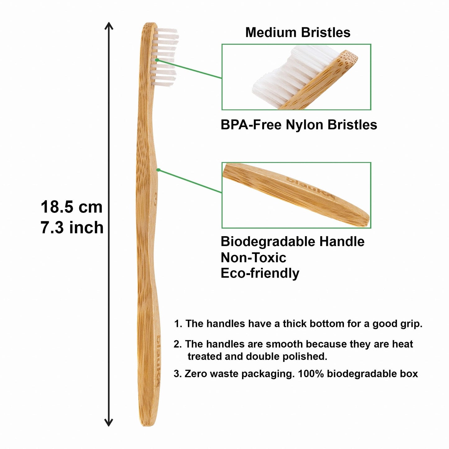 Bamboo Toothbrush Set 5-Pack - Medium Bristles, Charcoal Infused, BPA-Free, Organic, Vegan, Eco-Friendly