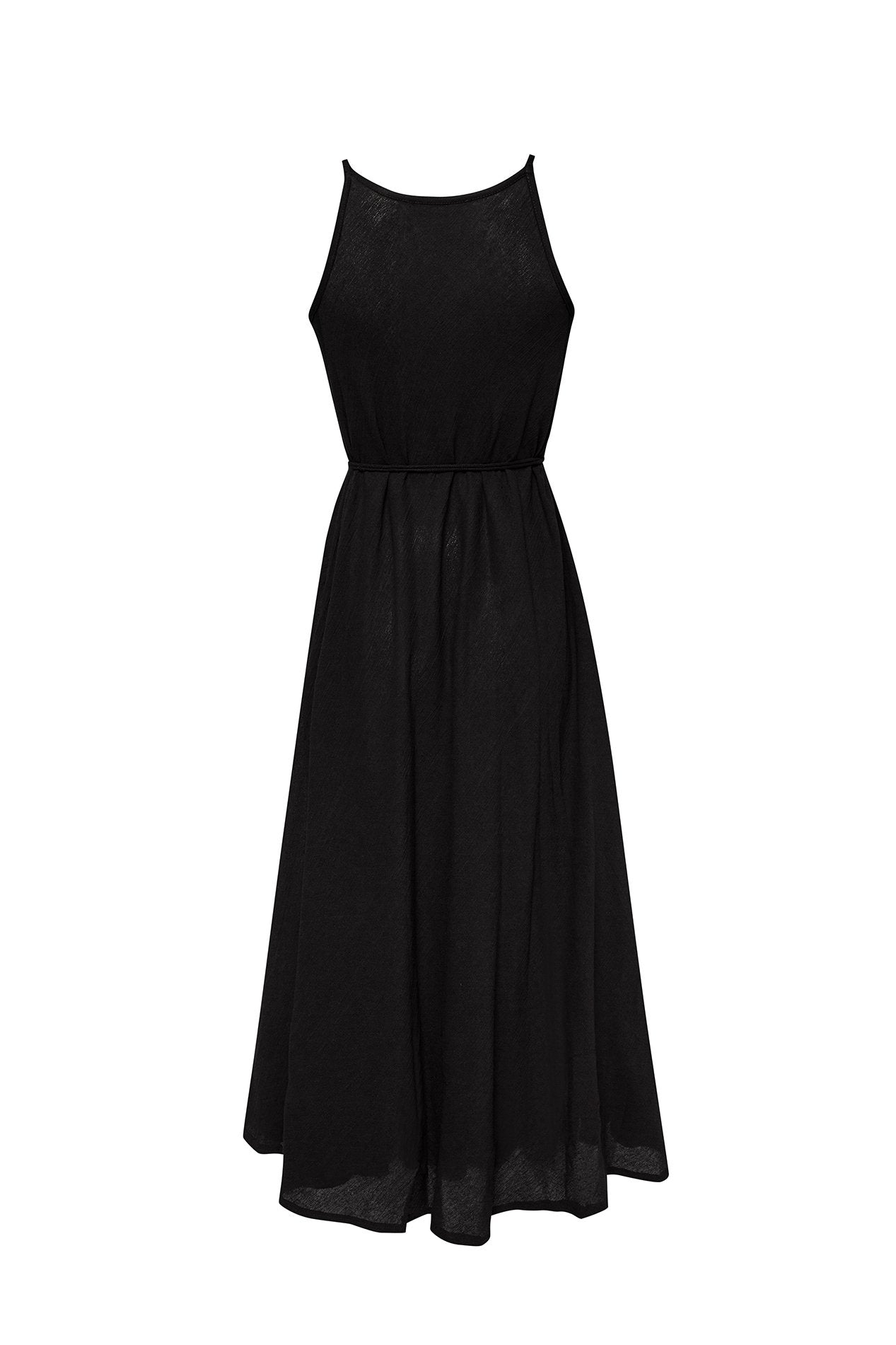 Callie Maxi Dress - Black, 100% Cotton, Relaxed Fit, Adjustable Waist Tassels, Vacation Ready