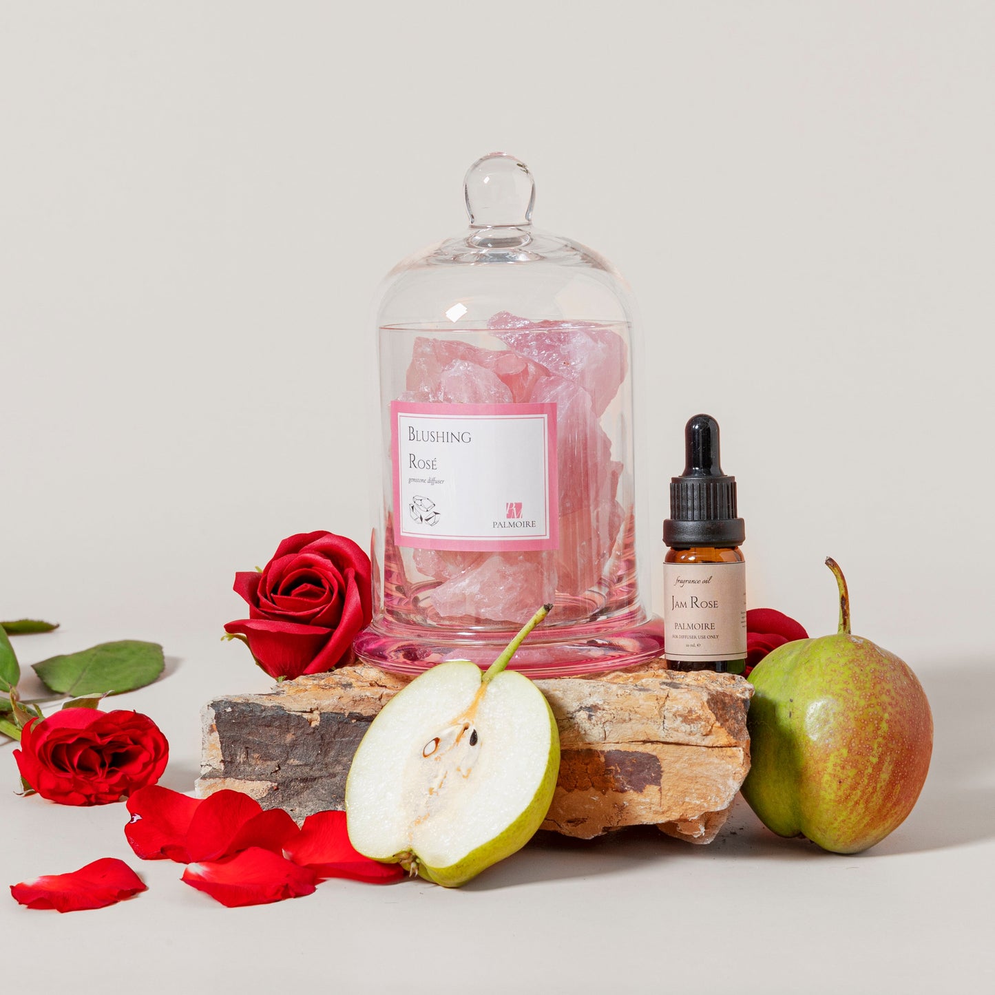Blushing Rosé Gemstone Diffuser - Jam Rose Fragrance Oil, Floral Bouquet, Captivating Scent