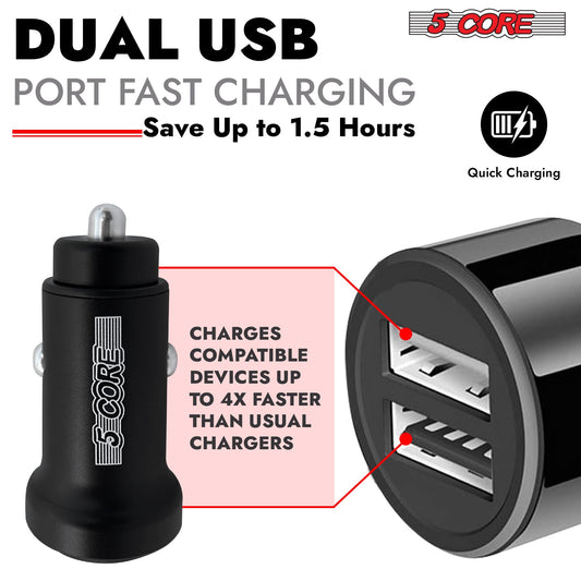 5 Core USB Car Charger Cigarette Lighter Adapter Dual USB Port Adapter