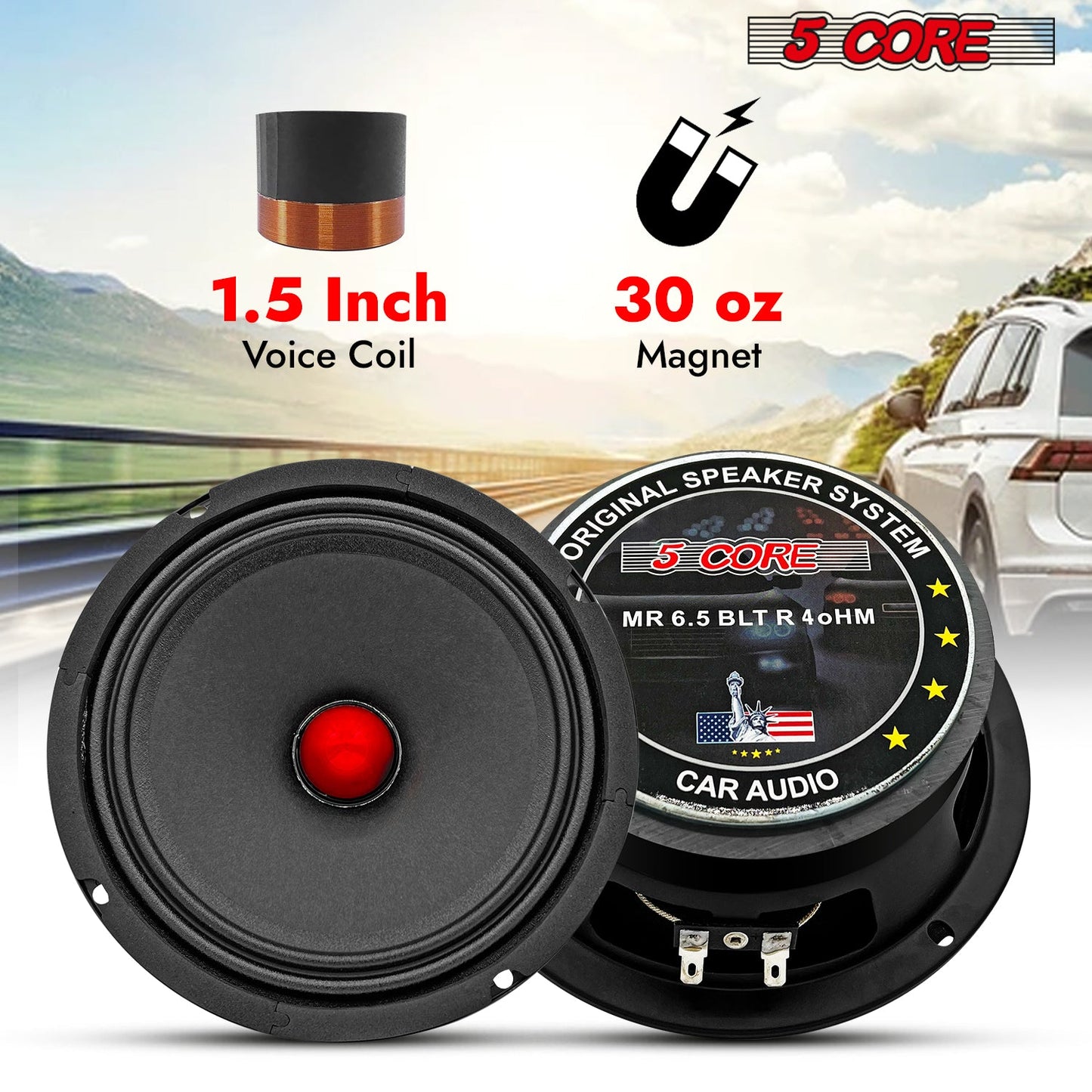5Core 6.5 Inch Midrange Car Door Speaker 360W Subwoofer w Aluminum
