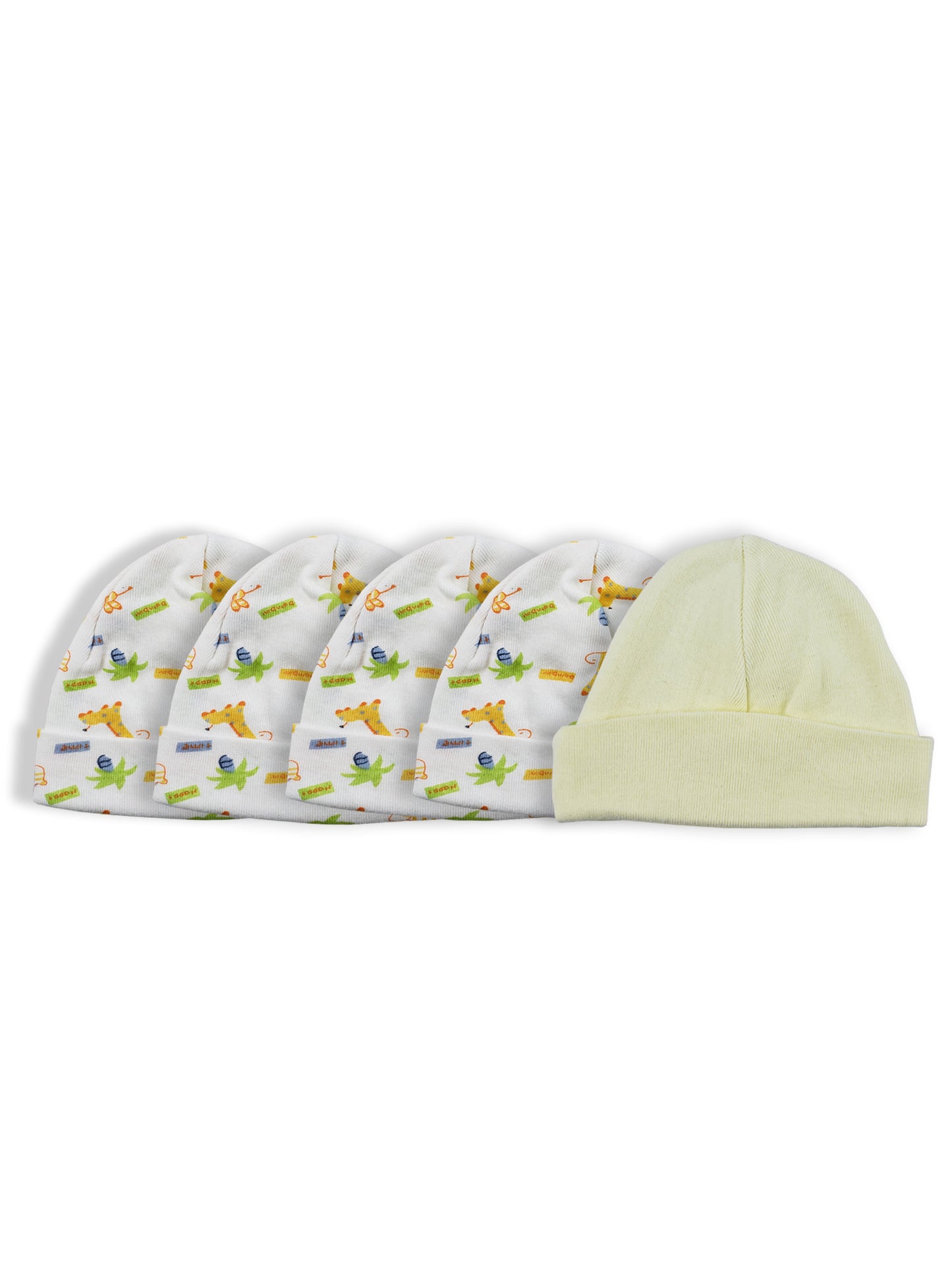 Bambini Baby Cap (Pack of 5) - 100% Cotton Rib Knit Infant Beanie | Soft, Stretchy, Comfortable First Cap