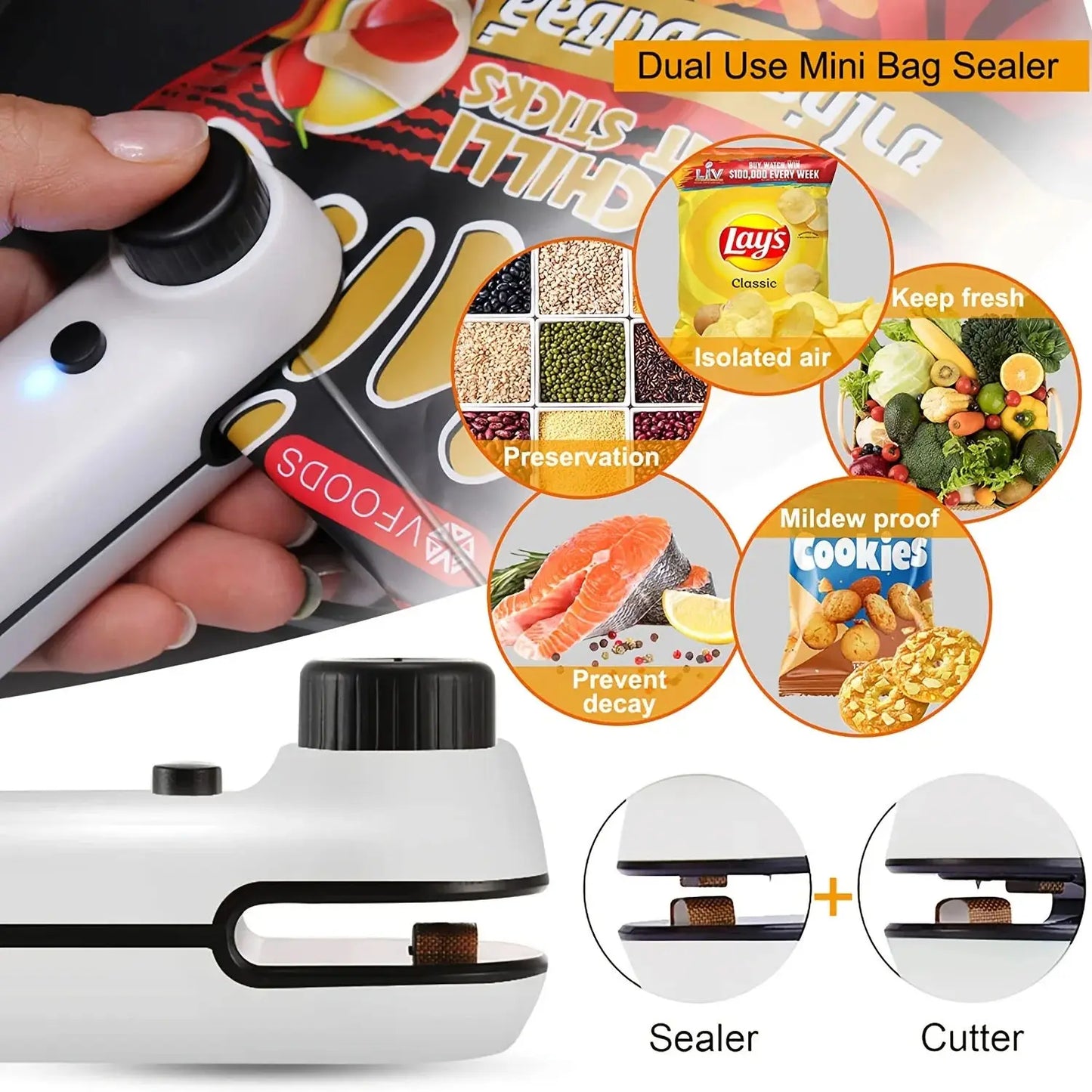 Rechargable 2 In 1 Bag Mini Heat Sealer, Storage Bag Plastic Package