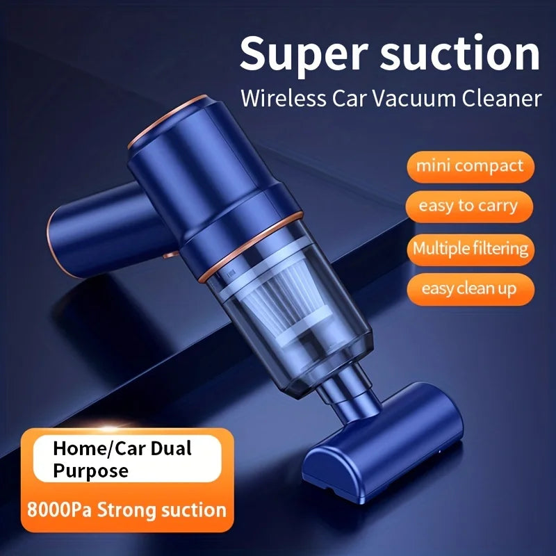 120W Powerful Wireless Car Vacuum Cleaner - Wet & Dry, 8000Pa Suction, 2 x 1800mAh Battery, 42000rpm