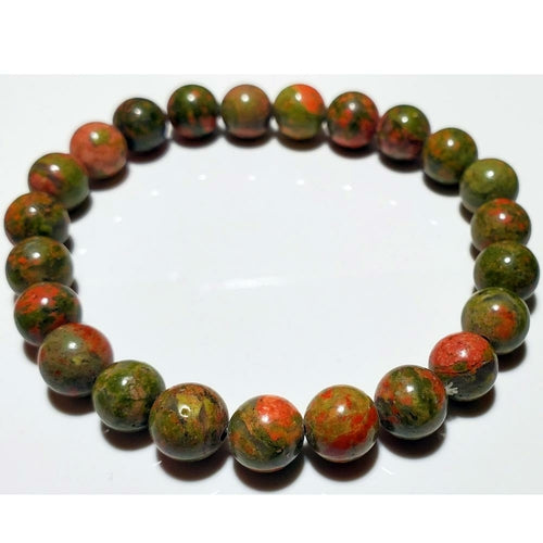 8mm Unakite Beaded Elastic Stretch Bracelet - Handmade Crown Chakra Stone, October Birthstone, Smooth Finish for Everyday Wear
