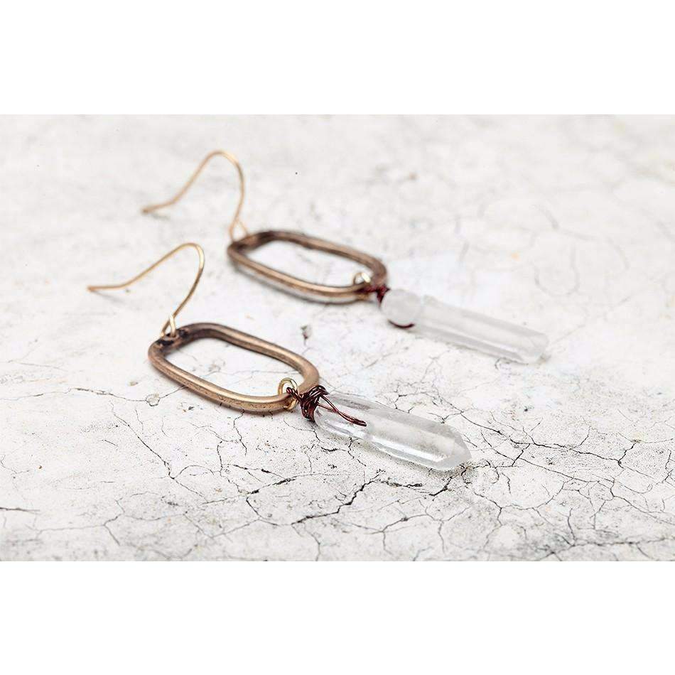 Antique Quartz Drop Earrings - Crystal Quartz Stone, Antique Gold Color, High-Quality Zinc Alloy, 2.34" Drop