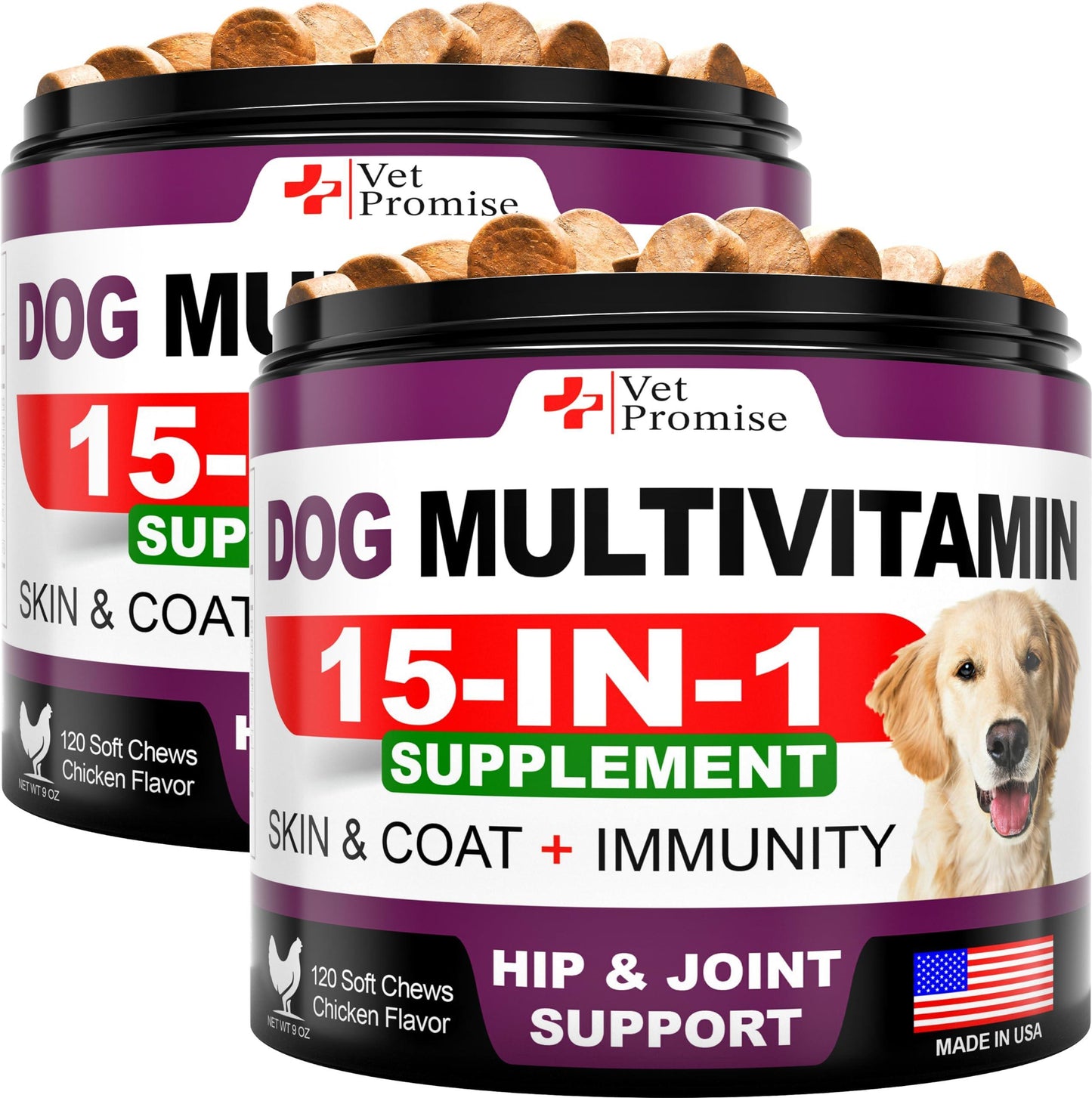 (2 Pack) Dog Joint Supplement Chews: Glucosamine, Multivitamins & Probiotics for Hip & Joint Health