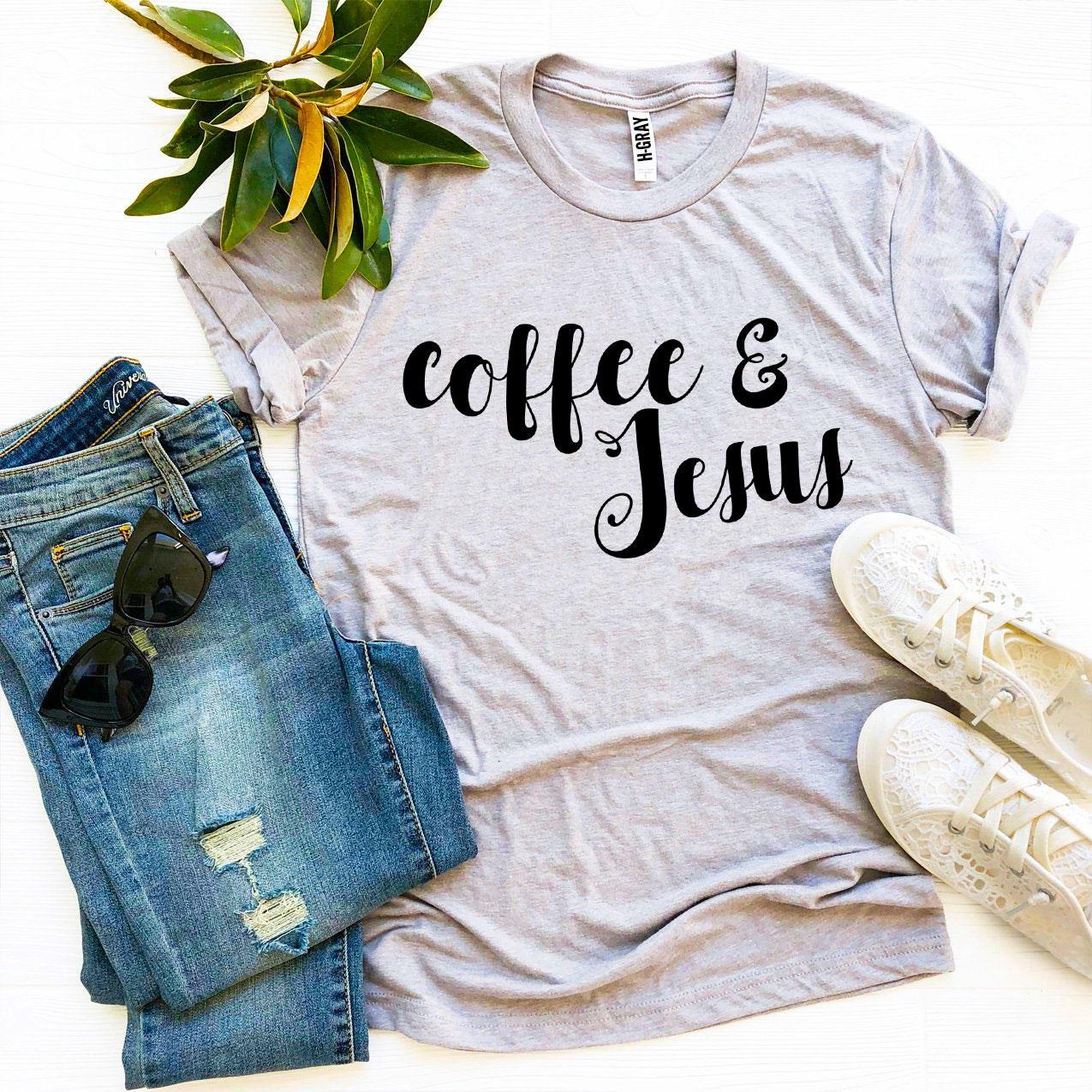 Coffee And Jesus T-shirt - Premium Ring Spun Cotton, Soft Textile Flex Print, Bella Canvas