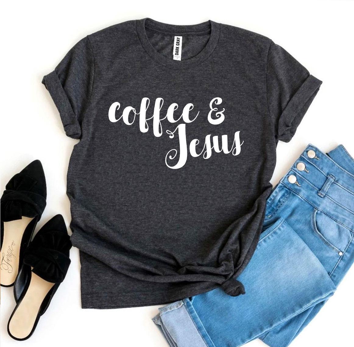 Coffee And Jesus T-shirt - Premium Ring Spun Cotton, Soft Textile Flex Print, Bella Canvas