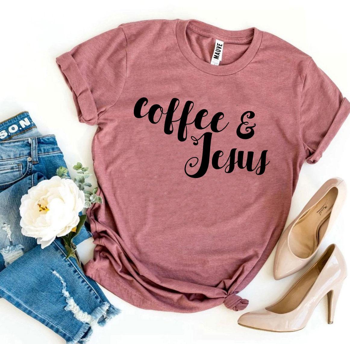 Coffee And Jesus T-shirt - Premium Ring Spun Cotton, Soft Textile Flex Print, Bella Canvas