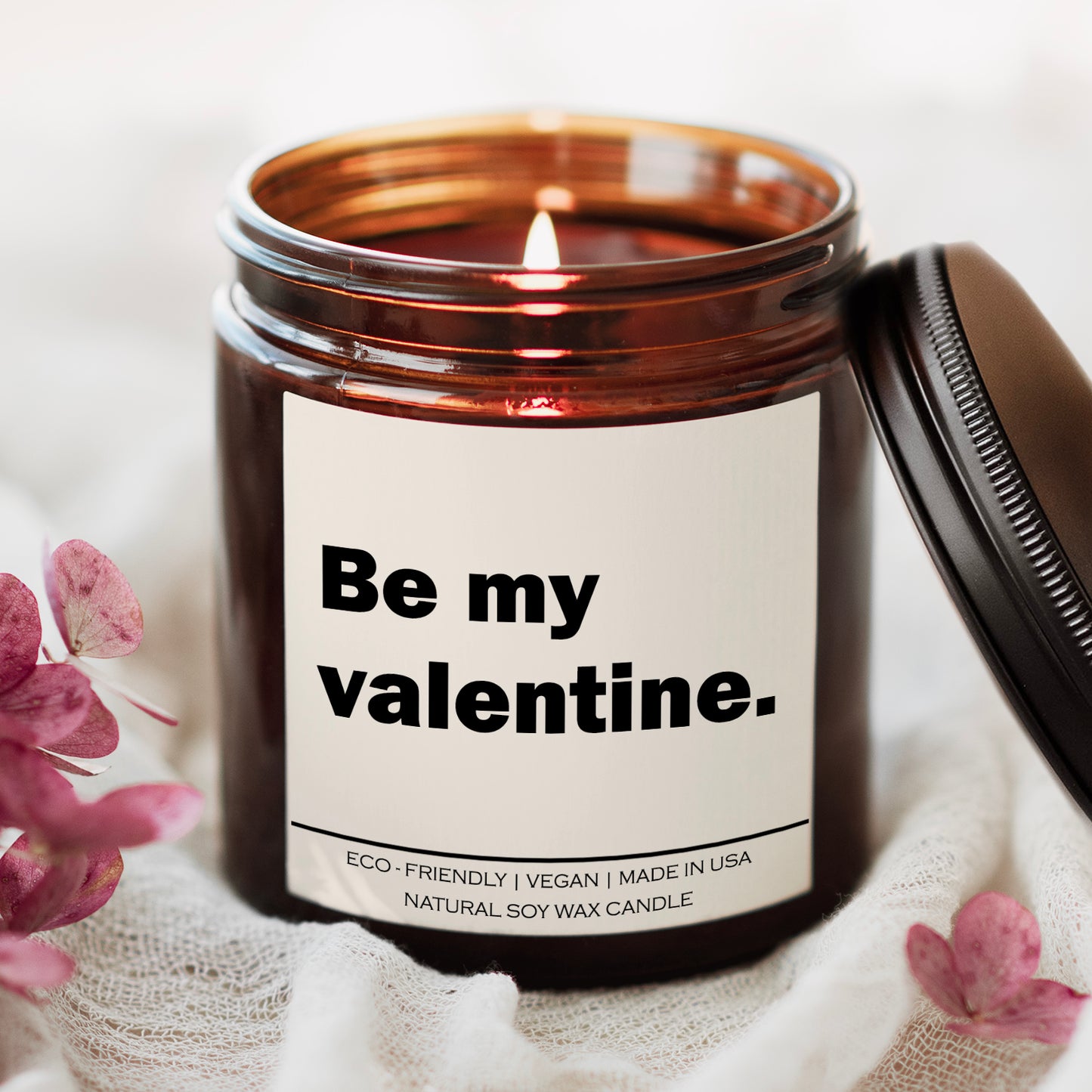 Be My Valentine Candle - 100% Natural Soy Wax, 9oz Amber Vessel, Multiple Scents, 50-60 Hour Burn Time