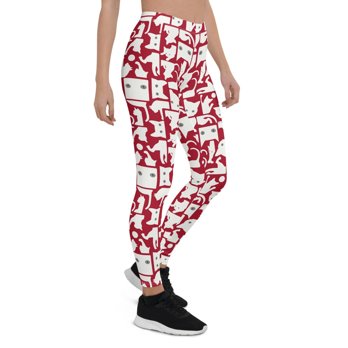Women's White Cat Silhouette on Red Leggings