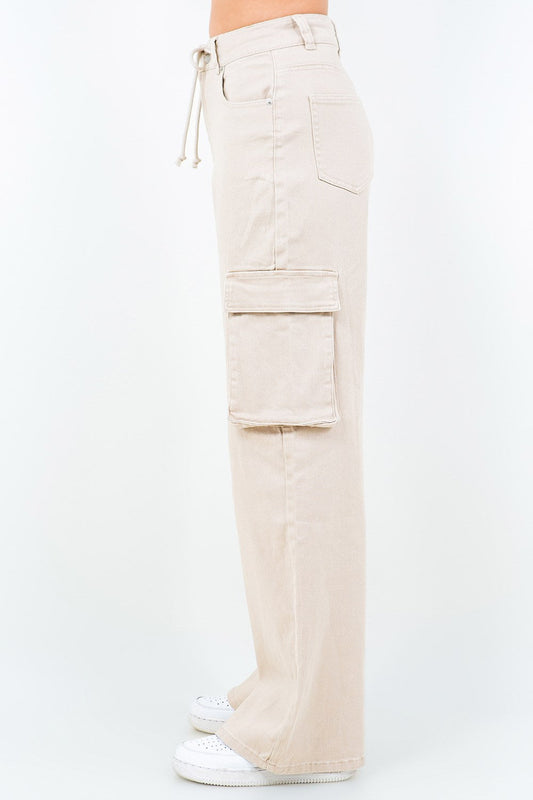 American Bazi Full Size Drawstring Wide Leg Cargo Pants Plus Size