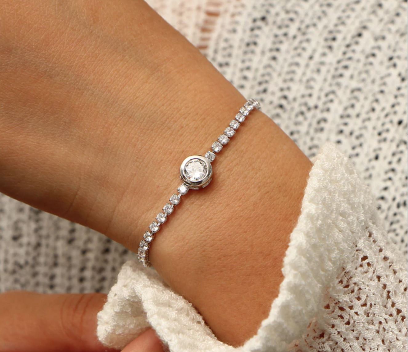 Crystal Tennis Bracelet - Adjustable Length, Zinc Alloy & CZ, Available in Rose Gold and Silver