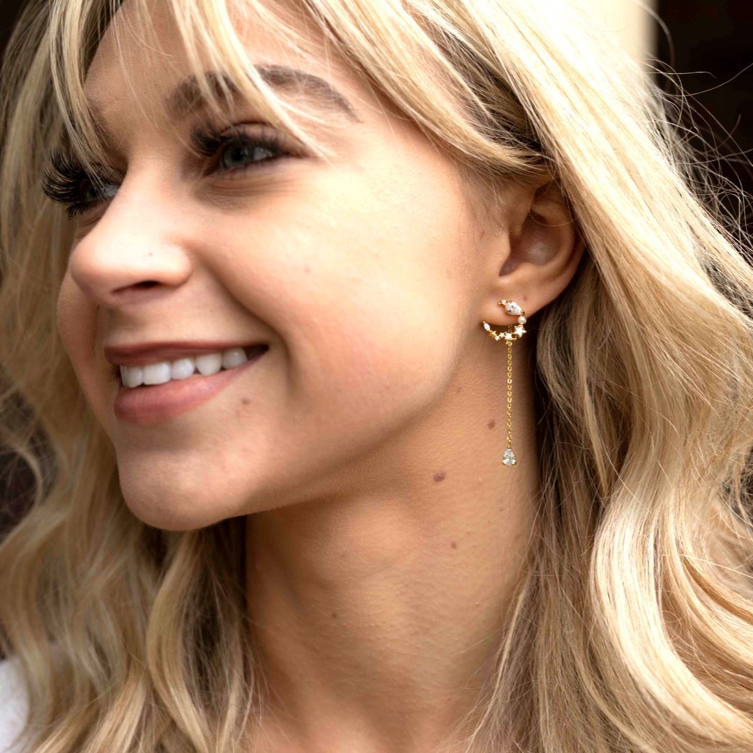 Asymmetric Sparkle Earrings - Silver or Rose Gold Plated with Genuine Crystals | One Stud and One Dangling Crystal for Unique Style