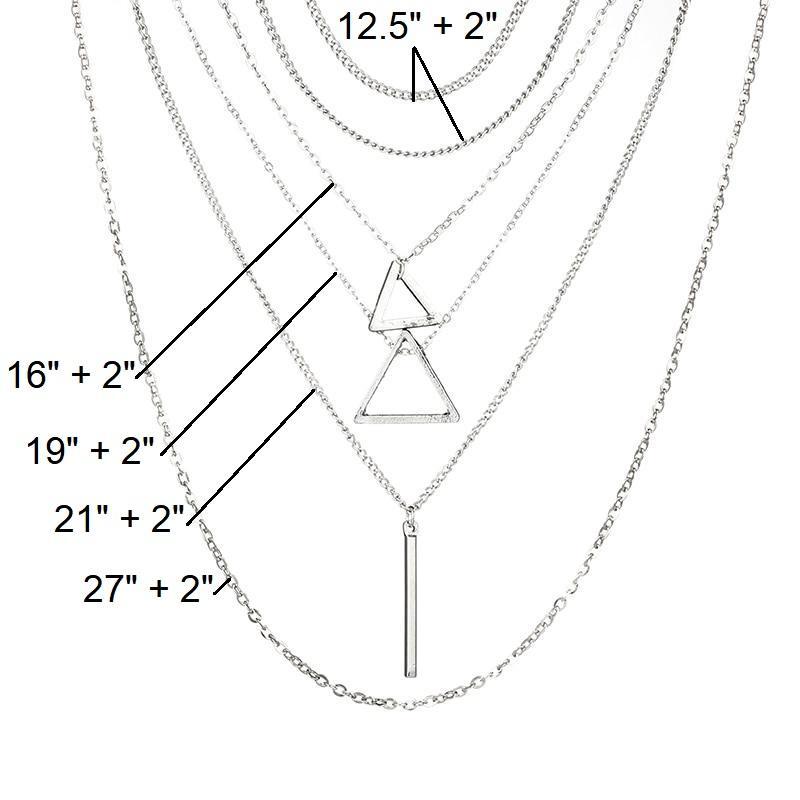 Double Triangle Multilayer Necklace - 6 Layers, Zinc Alloy, Adjustable Chain, Unique Geometric Design