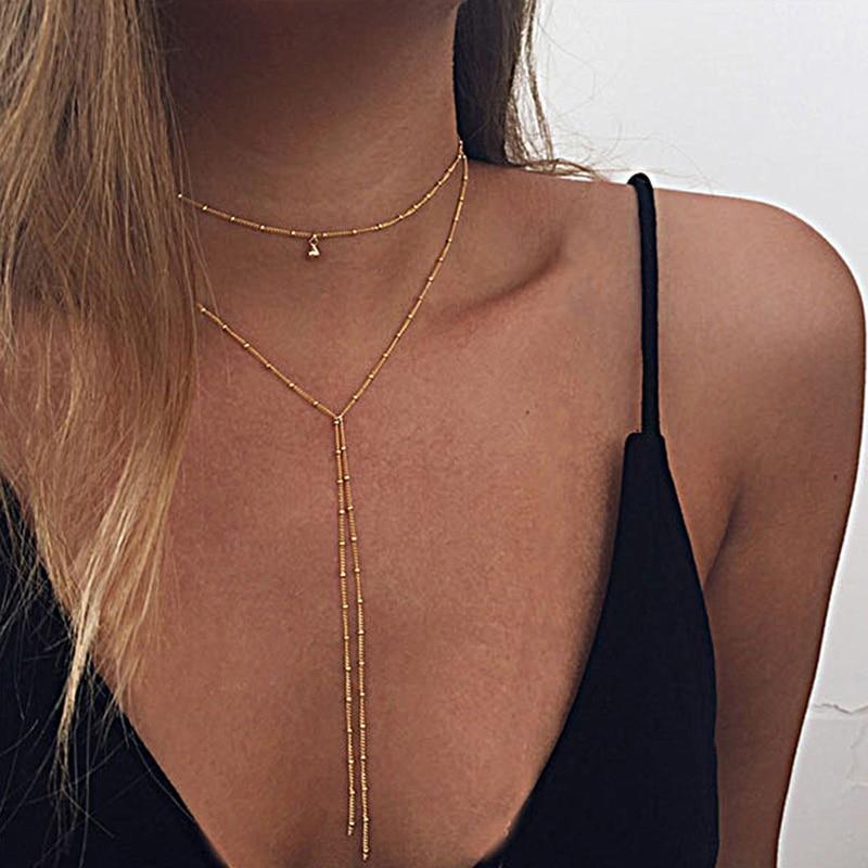 Double Lariat Choker Necklace - Zinc Alloy, 13" Length + 2.75" Extender, 7" Pendant