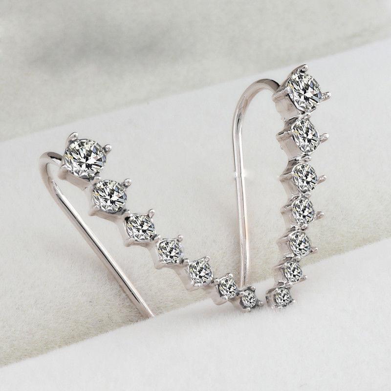 Crystal Ear Crawlers - Cubic Zirconia, Zinc Alloy, Easy to Wear, Set of Two Earrings