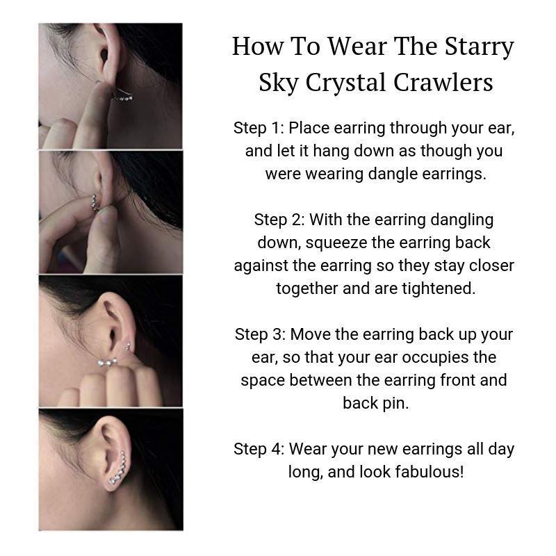 Crystal Ear Crawlers - Cubic Zirconia, Zinc Alloy, Easy to Wear, Set of Two Earrings