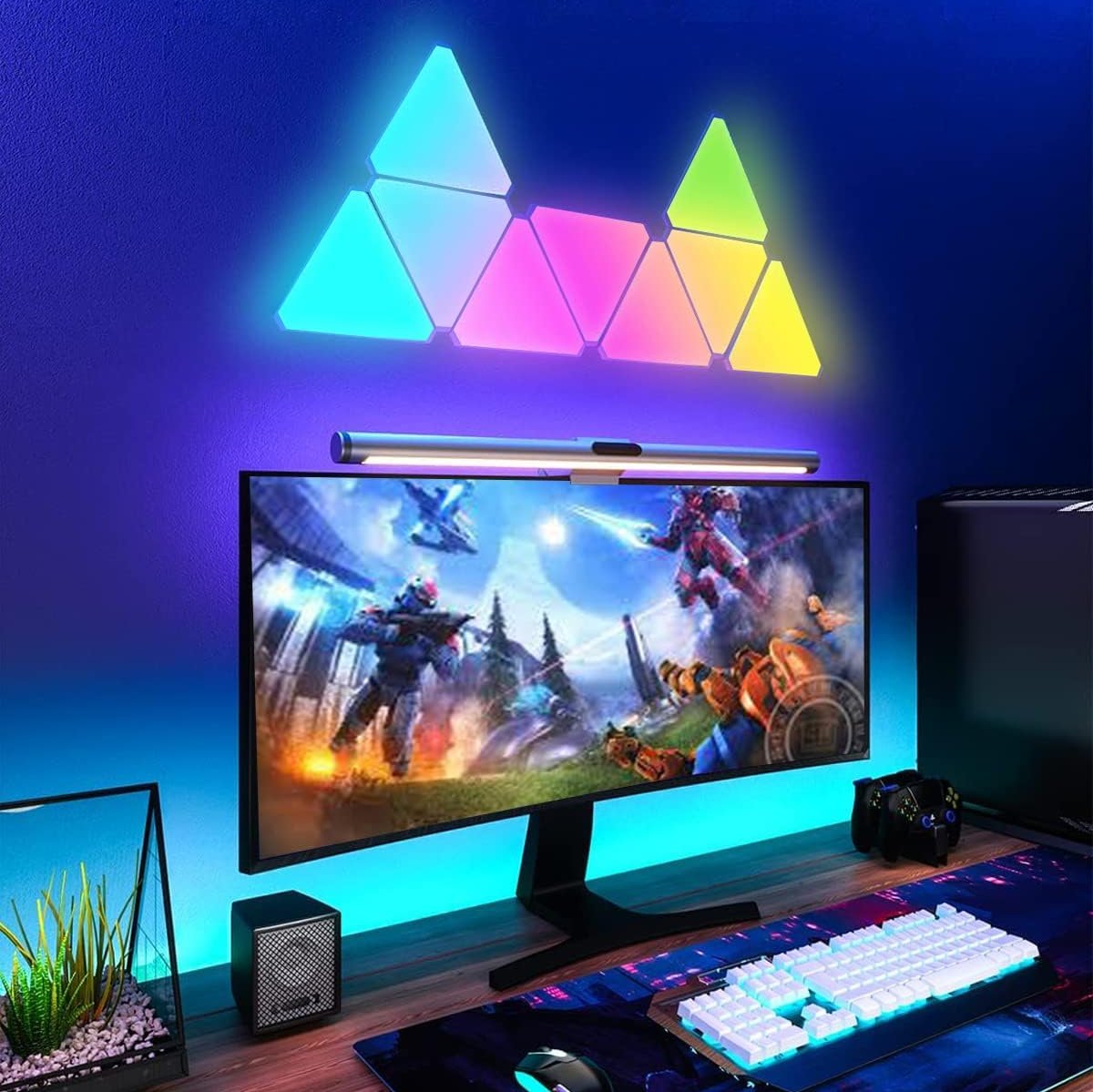 10-Pack RGBIC LED Triangle Lights with Razer Synapse 3 & Music Sync - Smart Home Decor