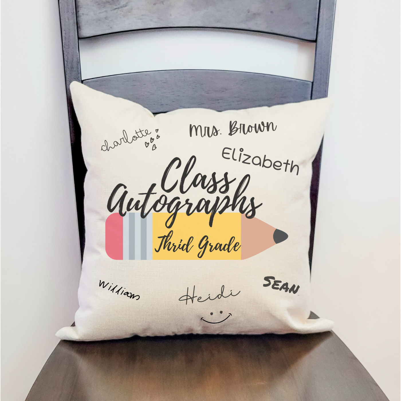 Class Autographs 3rd Grade Pillow Cover