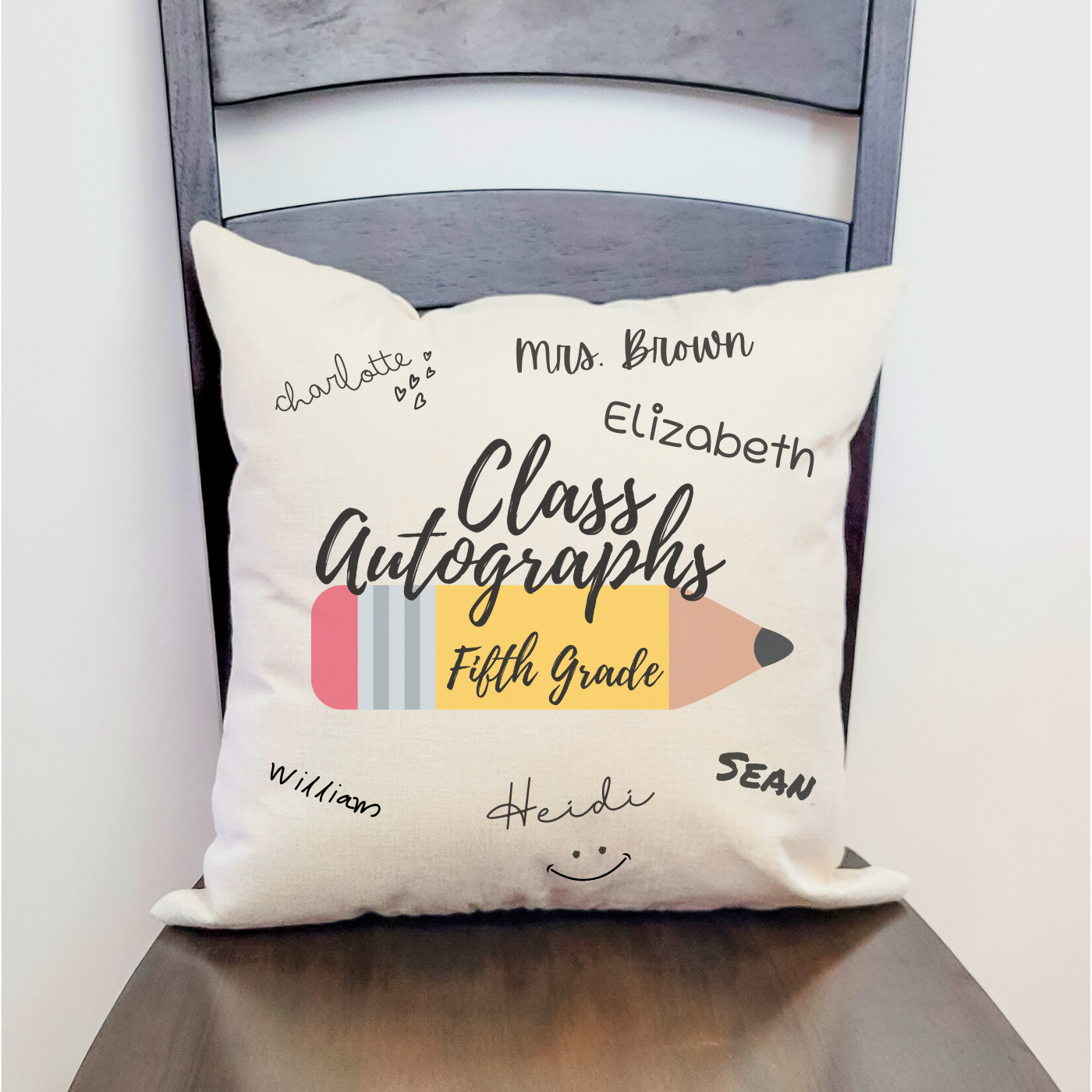 Class Autographs 5th Grade Pillow Cover