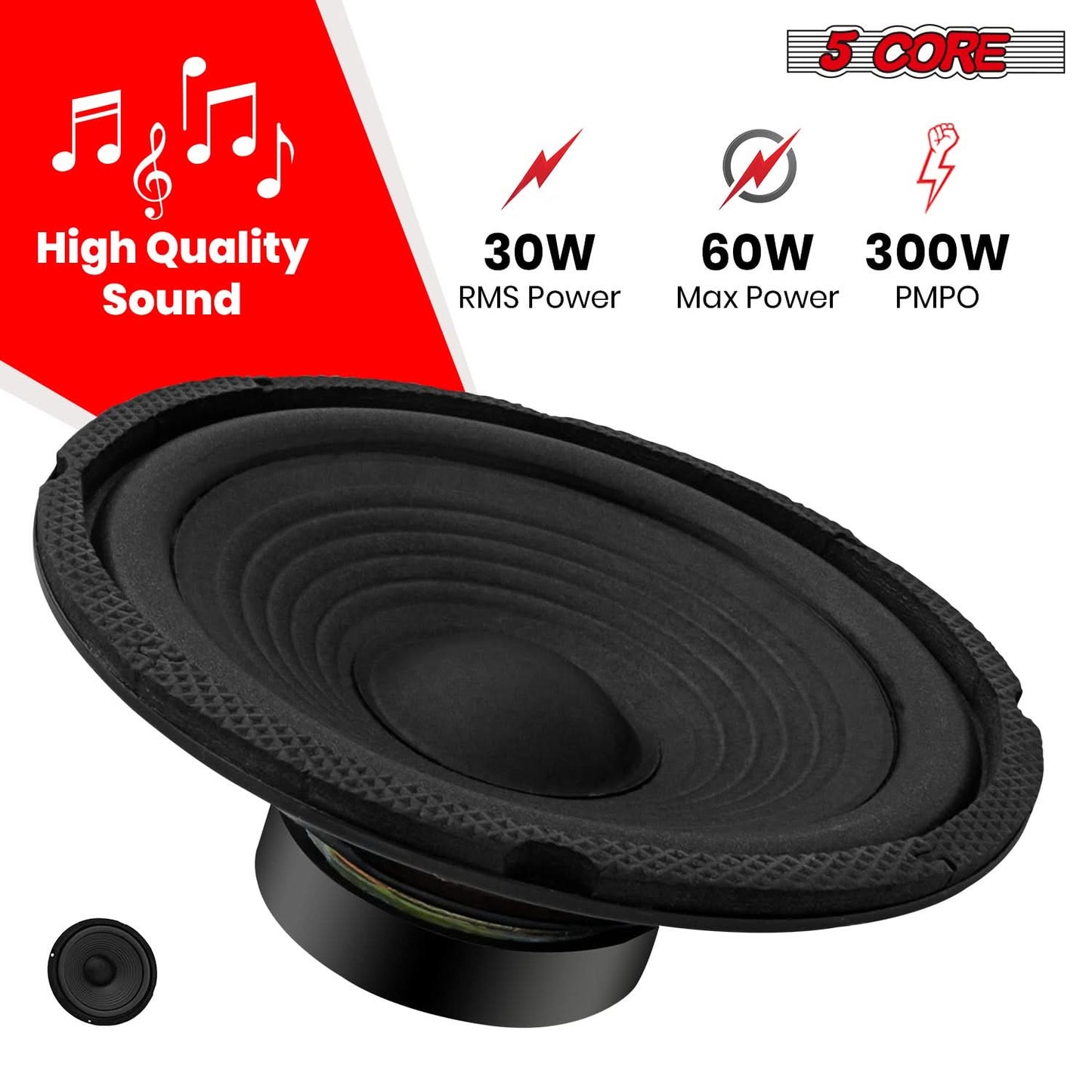 5Core 6 Inch Subwoofer speaker 300 Watt Car Subwoofer 4 Ohm Replacemen